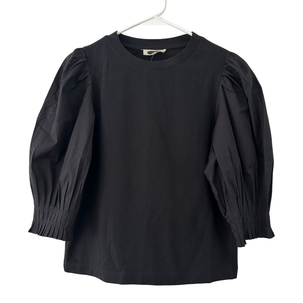 Madewell Women's Black Puff Sleeve Crewneck Knit Top Size S Small New - Picture 2 of 9
